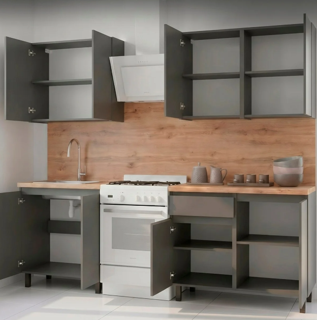 Кухня 1600 графит открытая Кухня 1600 графит открытая