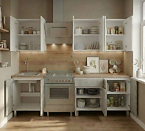 Кухня 1800 белый/бетон открытая