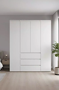 Шкаф Прайм 4-х створчатый с ящиками белый